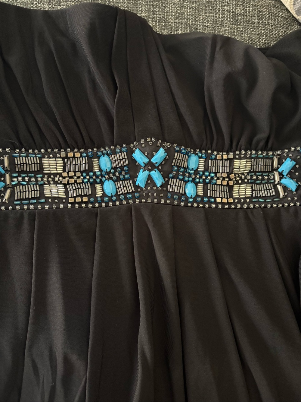 White House Black Market Black Strapless Dress with Turquoise Beaded Waist - Picture 4 of 6